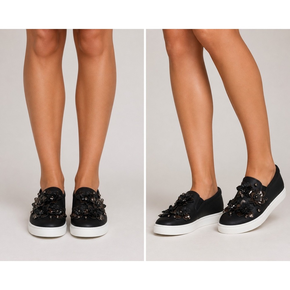 Kenneth Cole Reaction Cheer Floral Slip On Sneakers Women's 9M Black New W/O Box
